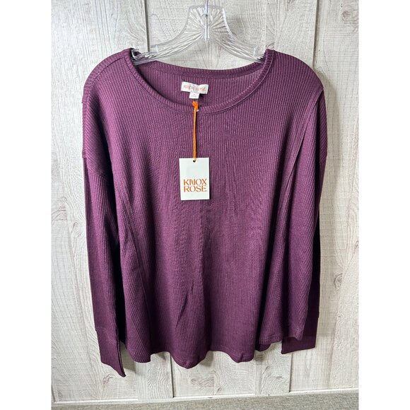 Knox Rose Tops - Knox Rose Womens Ribbed Long Sleeve Pullover Shirt Top Medium Dark Purple